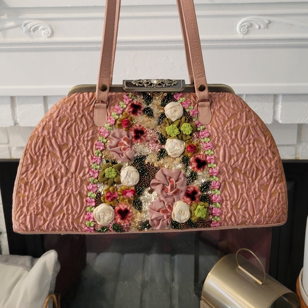 Vintage Pat Vini Embellished Pink Floral  Shoulder Bag  Cottagecore Romantic